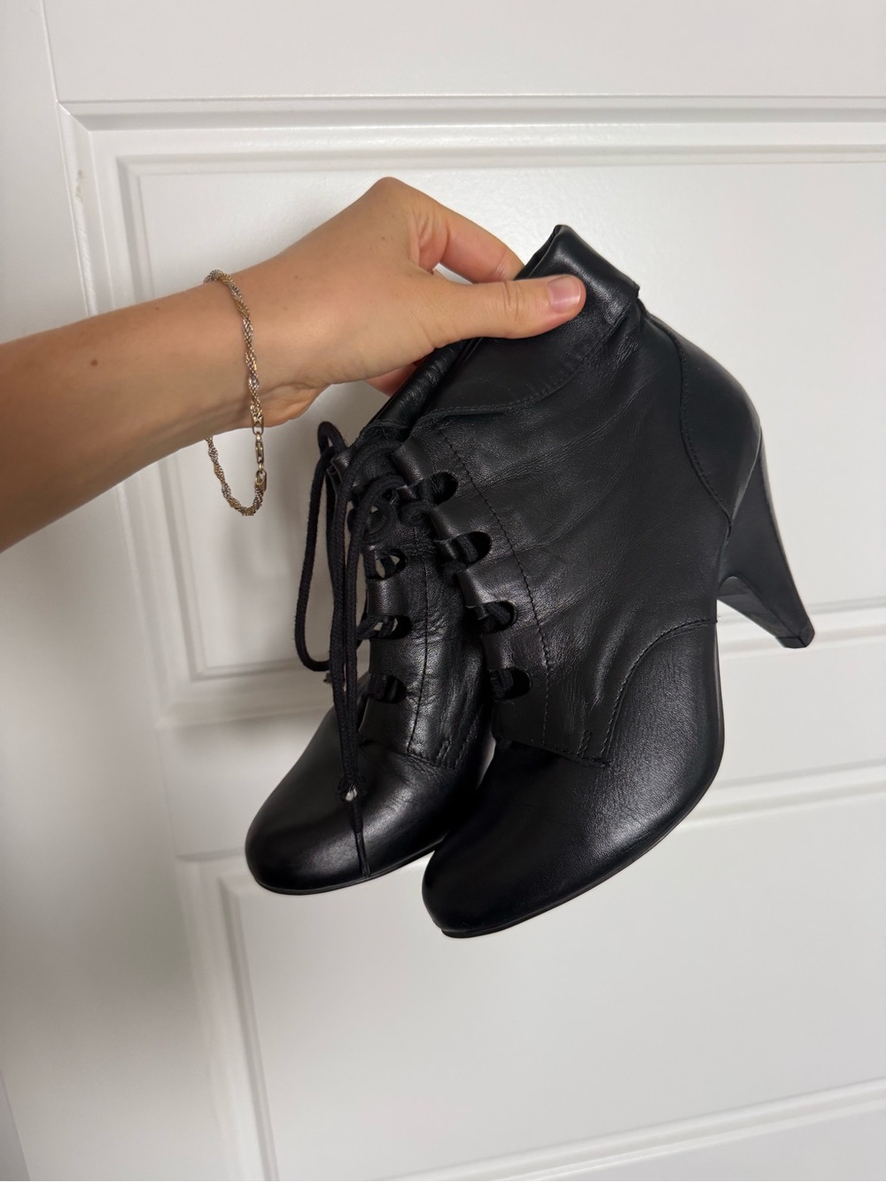 Aldo Black Lace-Up Leather Heeled Ankle Boots